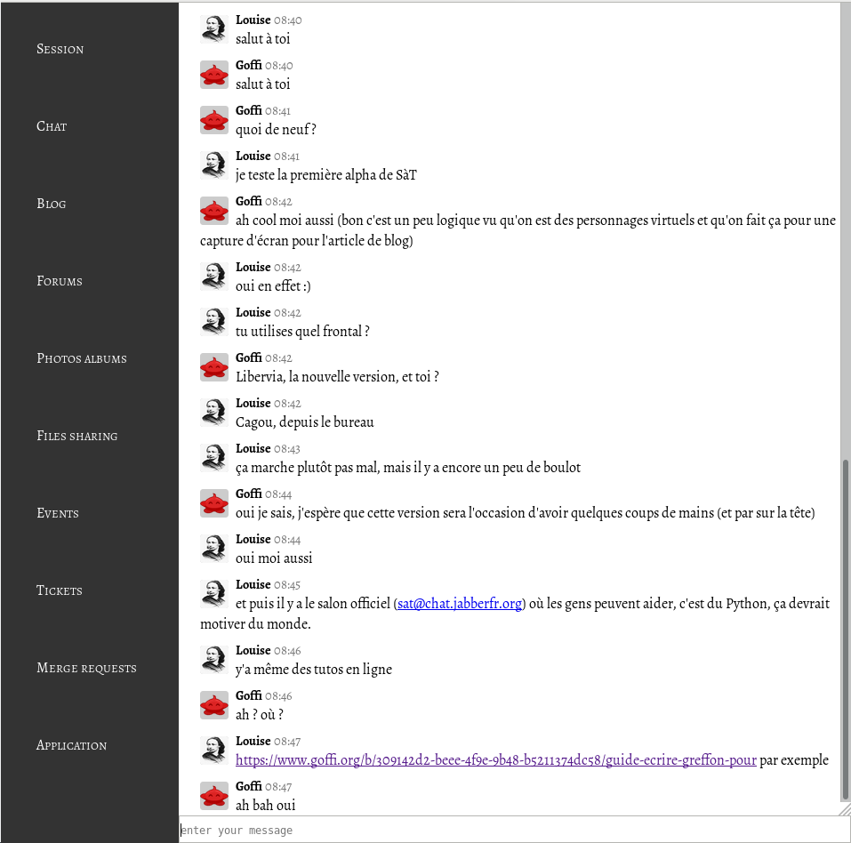 screenshot of a "chat" discussion in Libervia